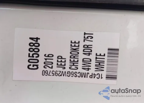 2016 Jeep Cherokee 75Th Anniversary z USA, uszkodzony, nr VIN 1C4PJMCS6GW295760